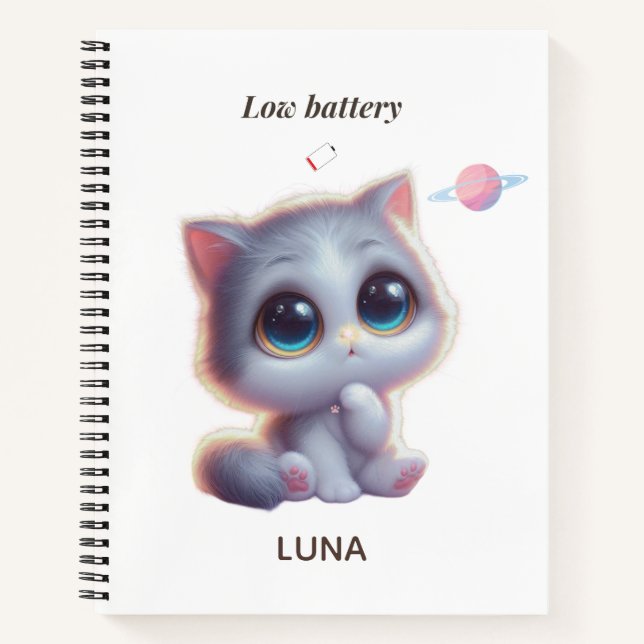 Custom Low Battery Cat Journal Notizbuch (Vorderseite)