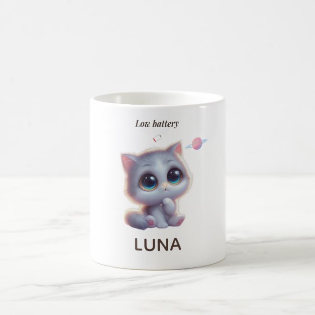 Custom Low Battery Cat Mug Kaffeetasse (Mittel)