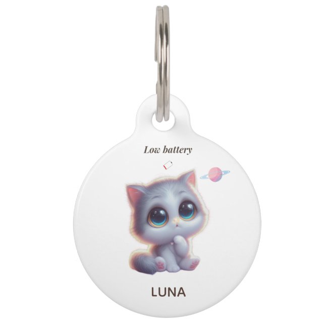 Custom Low Battery Cat Pet Tag Haustiermarke (Vorderseite)