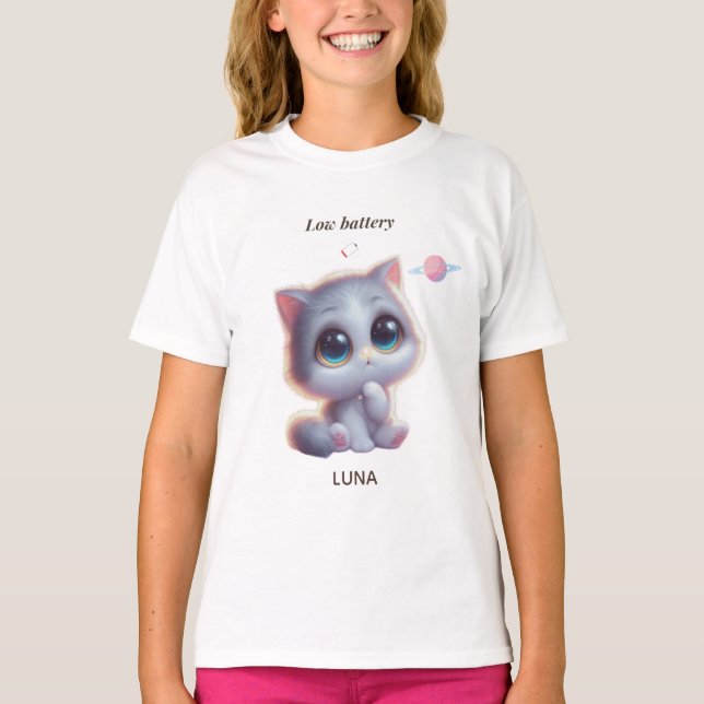 Custom Low Battery Cat T-Shirt (Vorderseite)