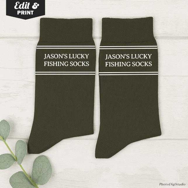 Custom Lucky Fishing Socks Birthday Christmas Gift Socken (Custom Lucky Fishing Socks Olive, Funny Christmas Gift for Dad, Birthday Gift for Husband Fisherman)