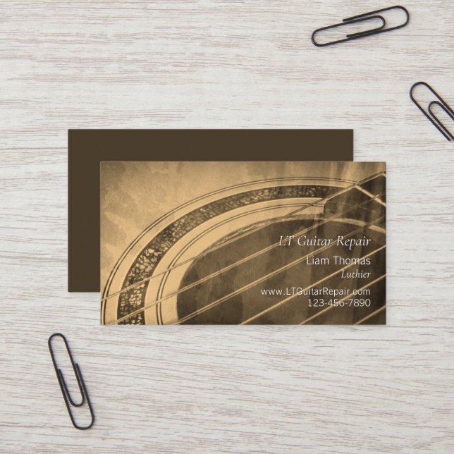 Custom Luthier Handwerker akustische Gitarre Visitenkarte (Vorderseite/Rückseite Beispiel)