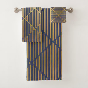 CUSTOM LUXE BLUE GOLD STRIPE BADHANDTUCH SET