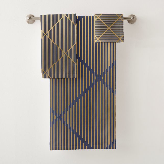 CUSTOM LUXE BLUE GOLD STRIPE BADHANDTUCH SET (Insitu)