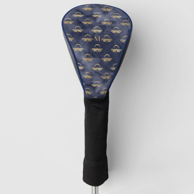 Custom Luxury Gold Bee Navy Night Celestis Golf Headcover (Vorderseite)