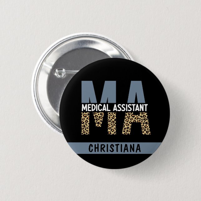 Custom MA Medical Assistant Leopard Print Button (Vorne & Hinten)