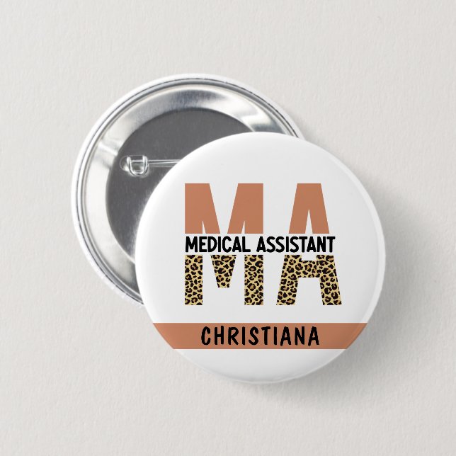 Custom MA Medical Assistant Leopard Print Button (Vorne & Hinten)