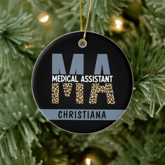 Custom MA Medical Assistant Leopard Print Keramik Ornament (Baum)