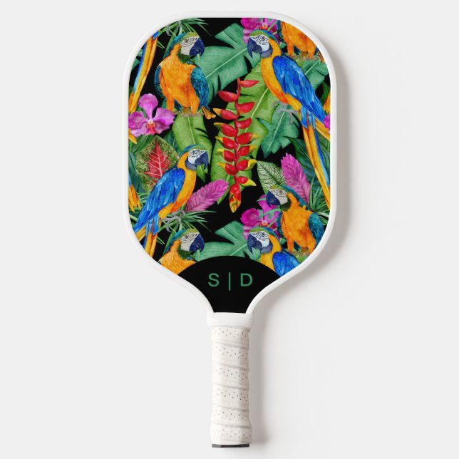 Custom Macaw Orchid Black Pickleball Paddel Schläger (Vorderseite)