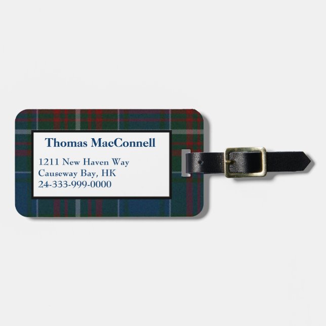 Custom MacConnell Tartan Karierter Gepäcktag Gepäckanhänger (Vorderseite horizontal)
