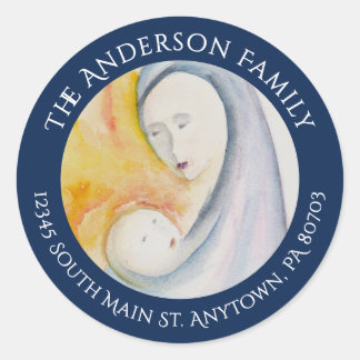 Custom Madonna and Child Christmas Rücksendeadress Runder Aufkleber