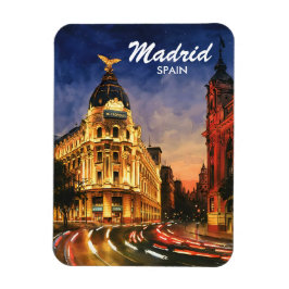 Custom Madrid Spain Night Watercolor Cityscape Magnet