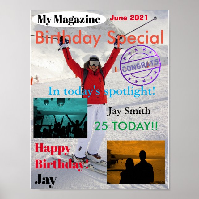 Custom Magazine Cover Birthday Poster mit Fotos (Vorne)