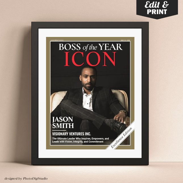 Custom Magazine Cover, Geschenk für Boss, Best Bos Poster (Custom Magazine Cover, Gift for Boss, Best Boss Ever, Boss Appreciation Gift Poster)