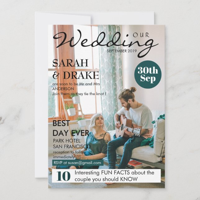 Custom Magazine Cover Style Foto Wedding Einladung (Vorderseite)