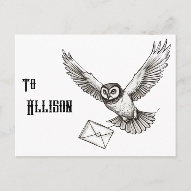 Custom Magic Owl Black and White Flight Post Postkarte (Vorderseite)