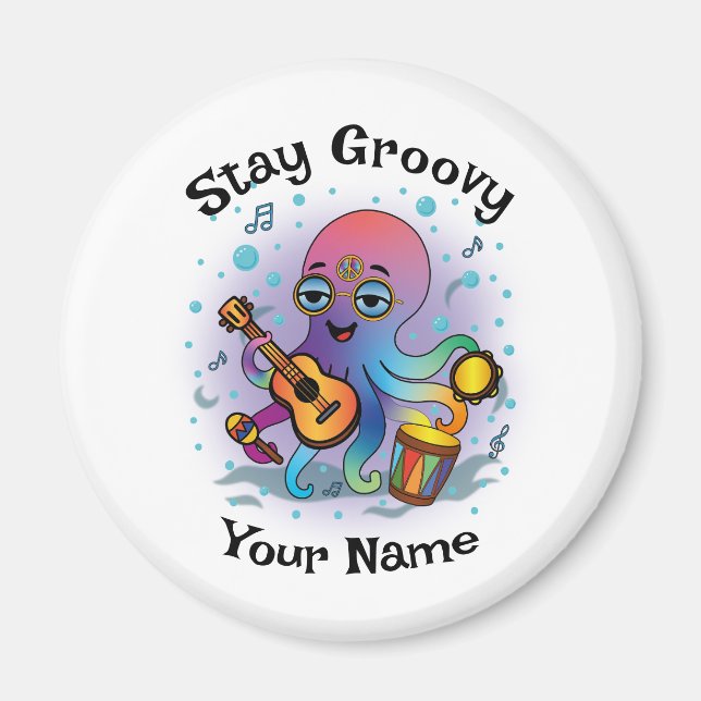 Custom Magnet | Retro Octopus | Name & Text (Vorne)