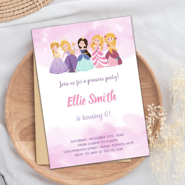 Custom Mairy Tale Geburtstagkarte für Mädchen Einladung (Princesses Birthday Invitations)