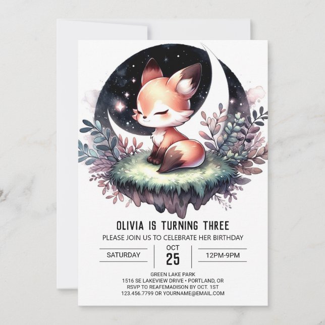 Custom Majestic Fox Geburtstag digital Einladung (Vorderseite)