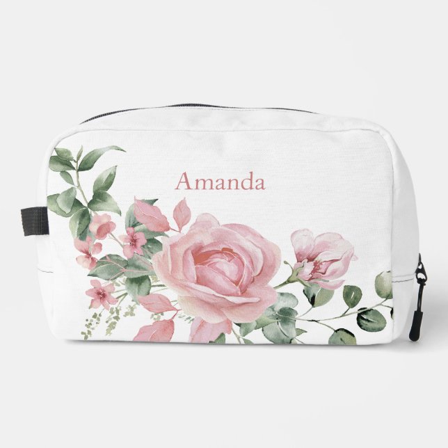 Custom Makeup Bag Wasserfarbe Rosa Rosen Waschbeutel (Vorderseite)