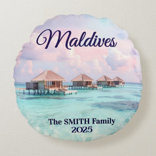 Custom Maldives Family Vacation Rundes Kissen (Vorderseite)