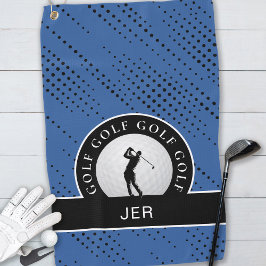 Custom Male Golfer Silhouette Muster Blau Schwarz Golfhandtuch