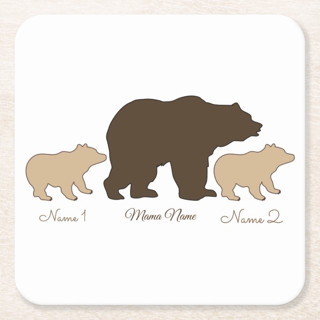 Custom Mama Bear With 2 Kid Names Mothers Day Gift Rechteckiger Pappuntersetzer (Vorderseite)