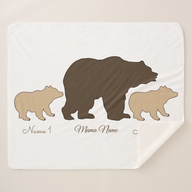 Custom Mama Bear With 2 Kid Names Mothers Day Gift Sherpadecke (Vorderseite (Horizontal))