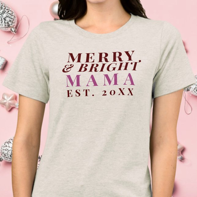 Custom Mama Est. Jahr Merry Bright Minimalistisch  Tri-Blend Shirt (Von Creator hochgeladen)