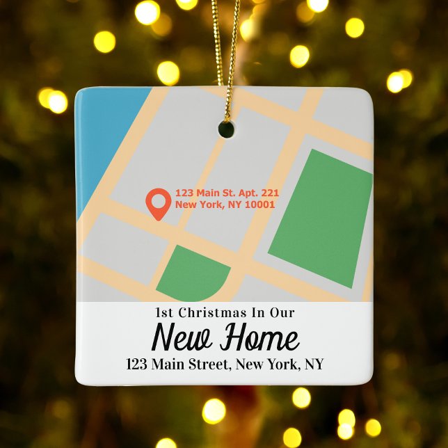 Custom Map Address First Christmas New Zuhause Keramikornament (Custom Map Address First Christmas New Home Ceramic Ornament
)