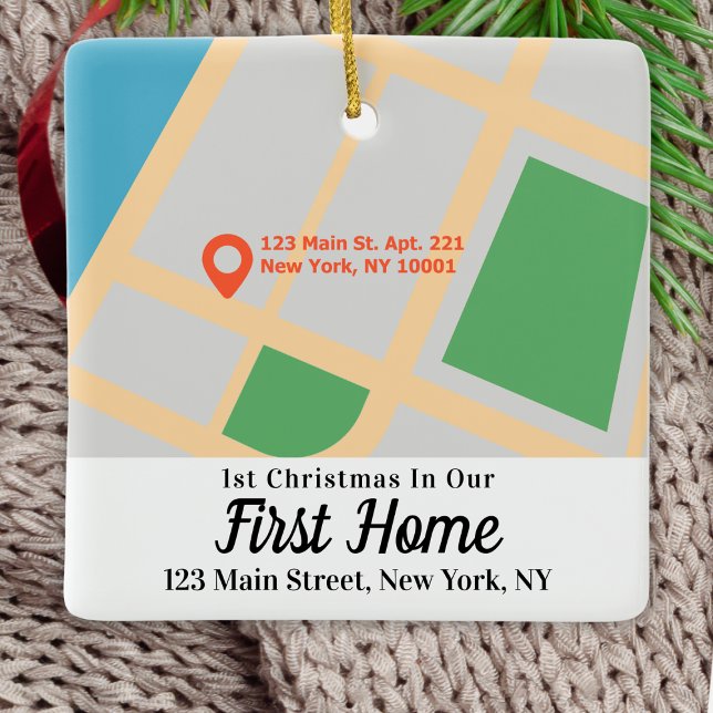 Custom Map Adresse 1 Weihnachten in unserer ersten Keramikornament (Custom Map Address 1st Christmas In Our First Home Ceramic Ornament
)