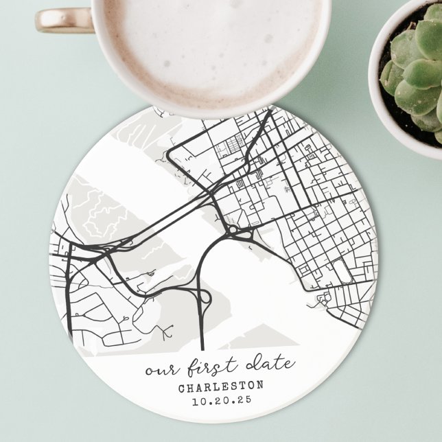 Custom Map "Where We Met" First Date Personalized Getränkeuntersetzer (Custom Map "Where We Met" First Date Personalized Coaster Our First Date 1st Anniversary Gift)
