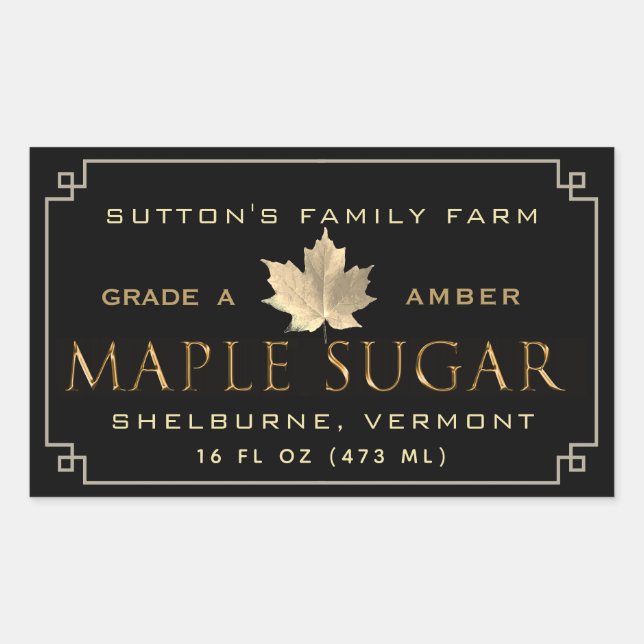 Custom Maple Sugar Black & Gold Border v1 Rechteckiger Aufkleber (Vorderseite)