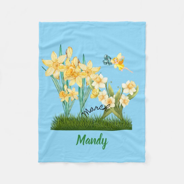 Custom Mar Birth Blume & Stone Fleece Blanket (Vorderseite)