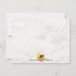 Custom Marble Elegant Gold Splash Monogram Mitteilungskarte