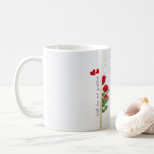 Custom Marble Mug with Red Rose & Name – Mug Kaffeetasse (Mit Donut)