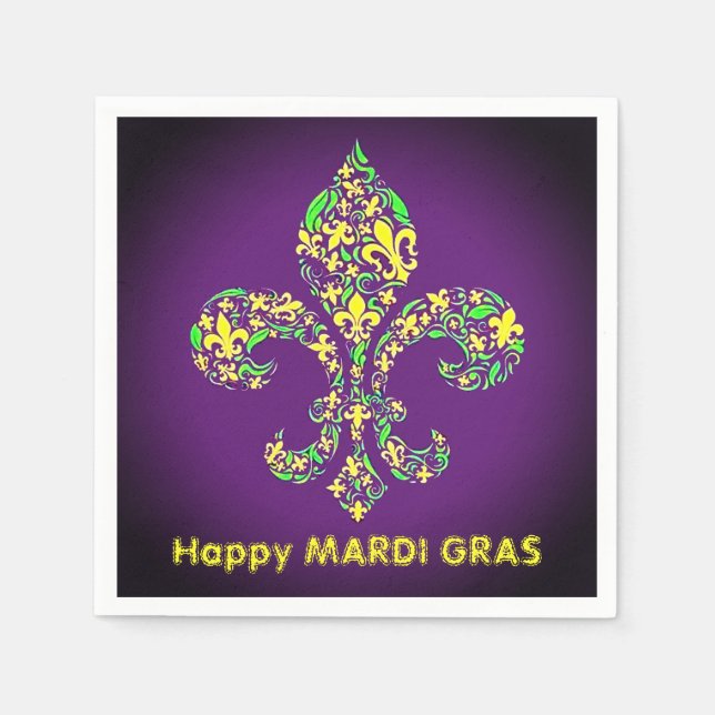 Custom MARDI GRAS Lilie Verfügbarer Cocktail Serviette (Vorderseite)