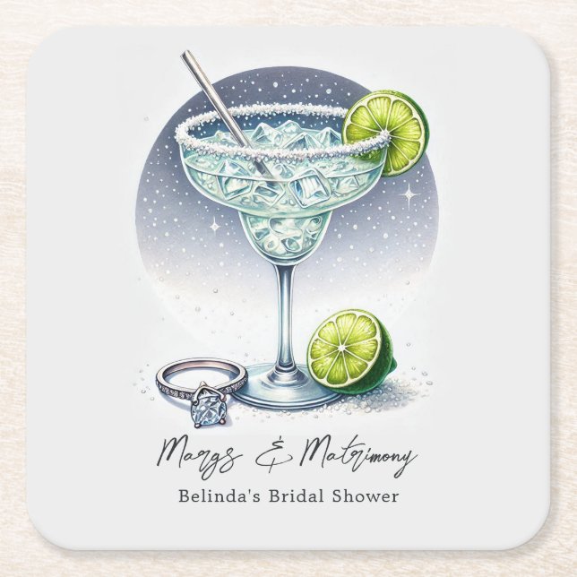 Custom Margs & Matrimony Brautparty Rechteckiger Pappuntersetzer (Vorderseite)