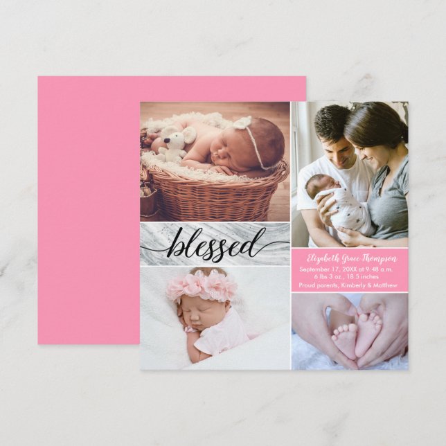 Custom Marmor Pink gesegnete Foto Collage Baby Gir (Vorne/Hinten)