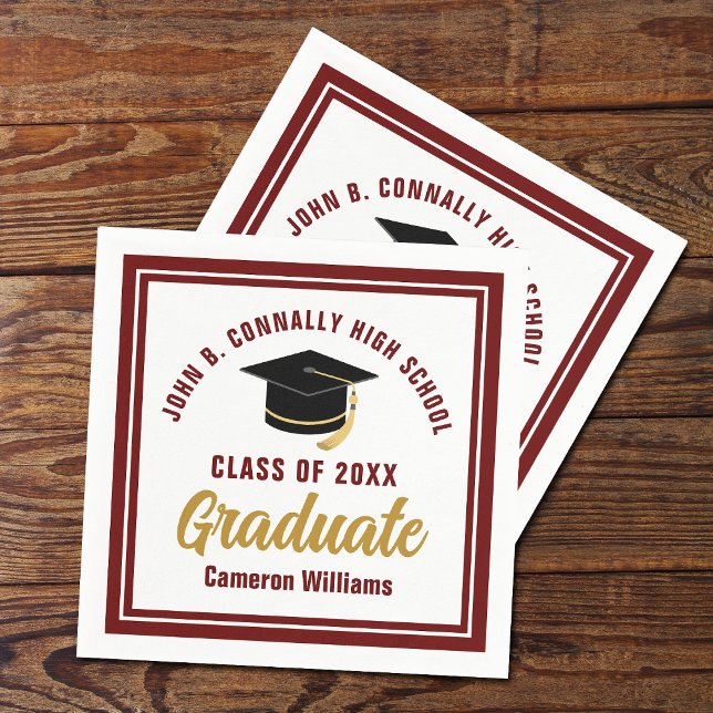 Custom Maroon Gold Graduate 2025 Graduation Party Serviette (Von Creator hochgeladen)