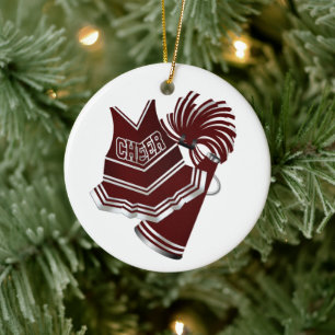Custom Maroon & White Cheerleader Ornament