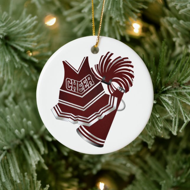 Custom Maroon & White Cheerleader Ornament (Baum)