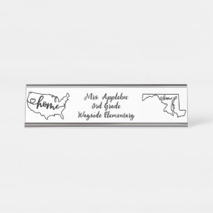 Custom Maryland Staat US Zuhause Line Art Schreibtischnamensplakette