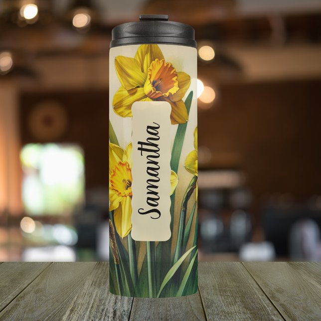 Custom März Daffodil Tumbler 16oz Geschenk Thermosbecher (Personalized 20 oz thermal tumbler with birth flower for March)