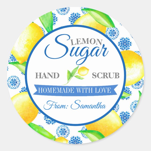 Custom Mason Jar Lemon Sugar Scrub Labels Runder Aufkleber (Vorderseite)