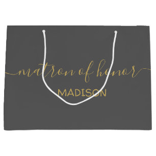 Custom Matron of Ehrenname Girly Gold Script Gray Große Geschenktüte