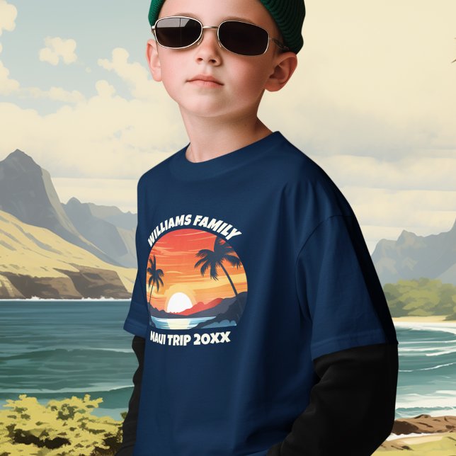 Custom Maui Trip Cool Sunrise Palm Tree Kinder T-Shirt (Von Creator hochgeladen)