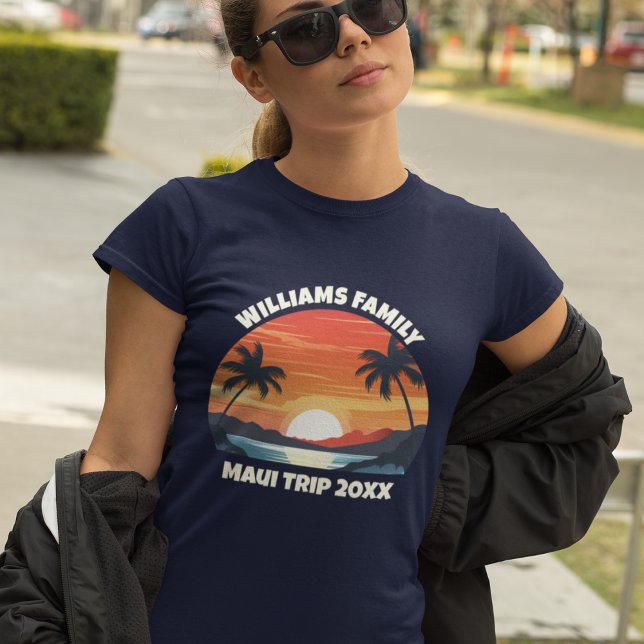 Custom Maui Trip Cool Sunrise Palm Tree Women's T-Shirt (Von Creator hochgeladen)