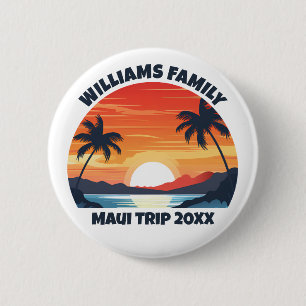 Custom Maui Trip Cool Sunrise Palm Trees Button