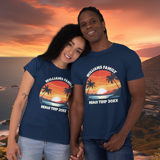 Custom Maui Trip Cool Sunrise Palm Trees T-Shirt (Von Creator hochgeladen)